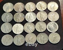 ROLL 20 coin Lot VG-XF 1922-1926 Peace Dollars 90% Silver, various mint marks