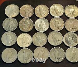 ROLL 20 coin Lot VG-XF 1922-1926 Peace Dollars 90% Silver, various mint marks