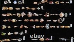 Ring Lot of 65 New Silver, Gold, & Costume, Most Marked Signed Stamped with Holder