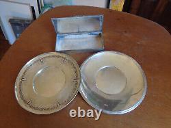 Sterling Silver 925 Lot 2 Plates and Box. All marked. 766 grams