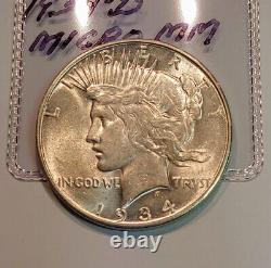 Ultra Rare Micro Mint Mark 1934-D Peace Silver Dollar. CH UNC C8959