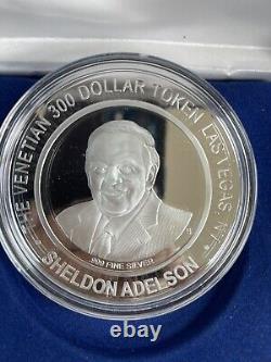 Venetian Sheldon Adelson $300 Six Ounce. 999 Fine Silver Strike S Mint Mark