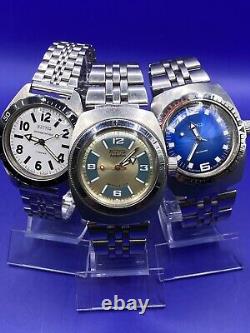 Vintage Mechanical Wristwatches Vostok Amphibia 3 pieces in the lot. Served