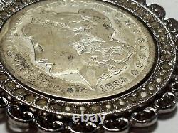 Vtg 1889 Morgan silver dollar NECKLACE mint mark antique chain WLP sterling rope