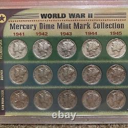 WW2 Mercury Dime Mint Mark Set Of 15 1941, 1942, 1943, 1944, 1945 P, D, S Silver