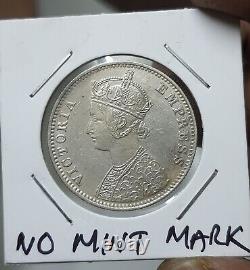Without B & C mint mark British India Victoria silver rupee 1892 Calcutta Rare